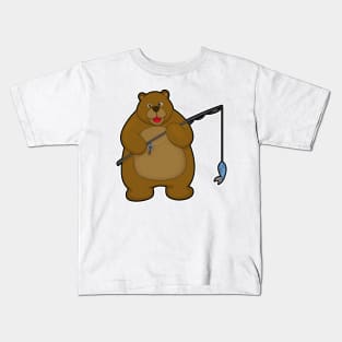 Bear at Fishing with Fishing rod & Fish Kids T-Shirt